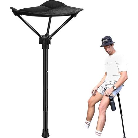 Tabouret portable à hauteur réglable, siège rétractable, chaise de pêche d'extérieur avec 3 niveaux de réglage, noir (1/5)