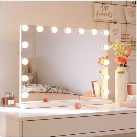 SONNI Kosmetikspiegel mit LED-Beleuchtung und 15 Leuchten, Hollywood-Stil, professioneller Kosmetikspiegel mit Touch-Steuerung, 58 x 45,5 x 12 cm (1/5)
