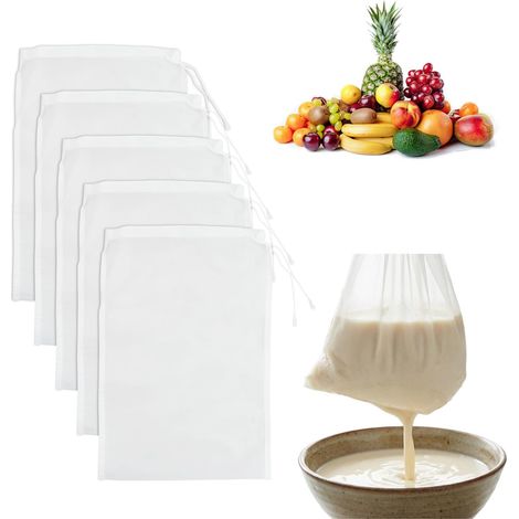 6-teiliges Set Nylon-Gemüsemilchbeutel, lebensmittelechter Käsetuchfilter für Fruchtsäfte, Nylon-Filterbeutel, feinmaschiger Lebensmittelfilter für Gemüsemilch, Käsetuchbeutel zum Filtern von Nusssaft