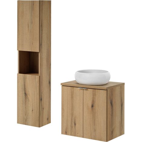 Set de muebles de baño Newport con lavabo 60x57x39 cm - Efecto roble [en.casa] (1/5)