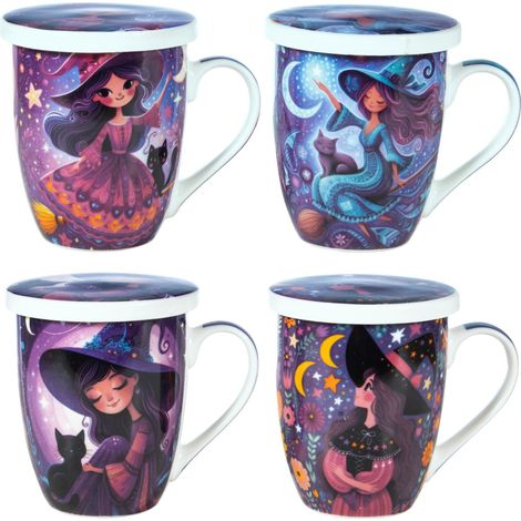 Keramik-Teetasse mit Filter, Hexen-Design, inklusive Geschenkbox, ideal für originelle und dekorative Geschenke