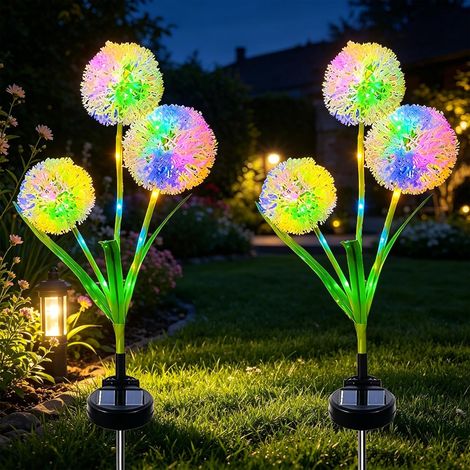Solar Lights for Outdoor Garden, 2 Pieces Solar Powered Waterproof Dandelion Garden Lights for Garden, Lawn, Path, Terraces, Balcony Deco (1/5)
