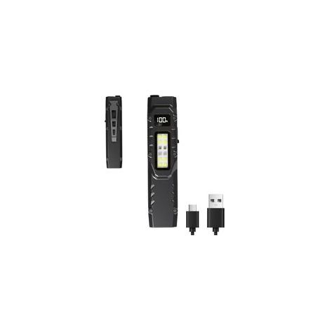 Lampe de poche fine – Lampe de travail portable rechargeable par USB, lampe de poche à affichage numérique avec clip, éclairage extérieur pour voyage