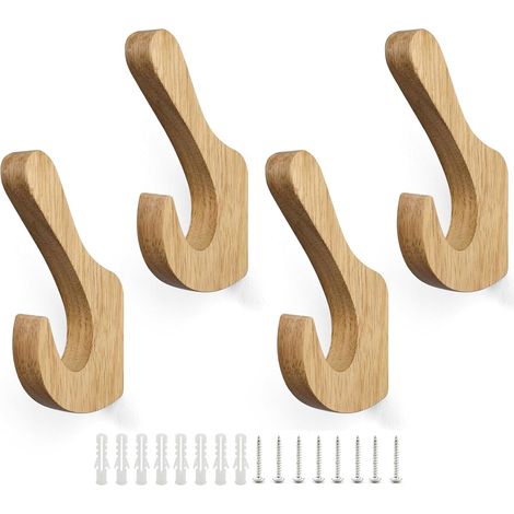 4 Pièces Patere Murale Bois, Bois Massif Chêne, Crochet Porte Manteau, Double Crochet, Cône Créatif, Pour Salon, Chambre, Cuisine (1/5)