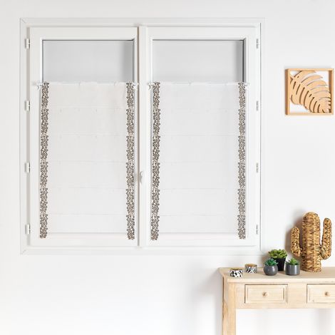 Voilage modulable brodé panthère Blanc 70 cm