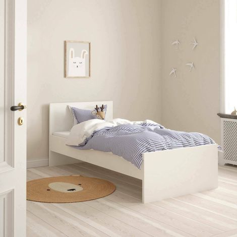 Dmora - Cama individual Assar, Sommier para dormitorio, Estructura de cama por habitación, Estructura del sostenedor del colchón, 197x96 h80 cm, Blanco (1/5)