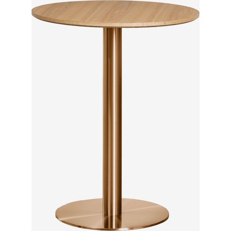 Table de bar ronde en MDF Xiren SKLUM Marron Bois Naturel - Or Rose Brossé Ø60 cm (1/5)