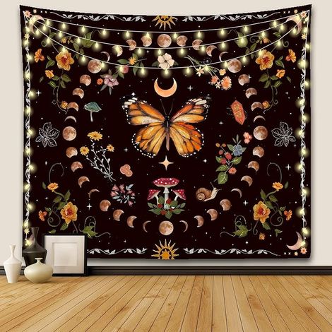 Tapestry - Plantes Naturelles Champignons - Phases Lunaires Fleurs - Décoration Murale Chambre Dortoir - 40x50 Po 50x60 Po 60x80 Po 60x90 Po (1/5)