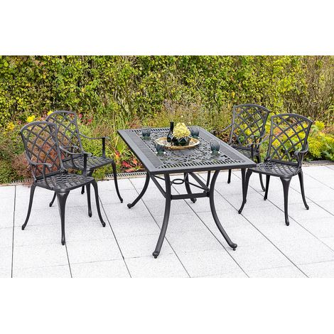 Rhodos Set 5tlg 4 Sessel Tisch 140x80cm Aluminium