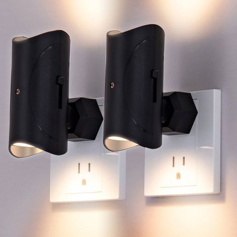 Luz nocturna inductiva, Brillo ajustable y enchufe giratorio, Lámpara ambiental para pasillo, sala de estar y dormitorio, 2 unidades por paquete (1/5)