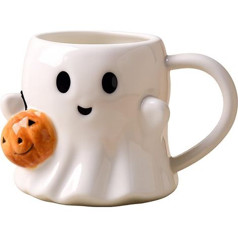 Tazza in ceramica a forma di fantasma da 600 ml (20 oz) con design spettrale a forma di zucca, una graziosa tazza a forma di fantasma per decorazioni autunnali e per gli amanti del caffè durante il pe (1/5)