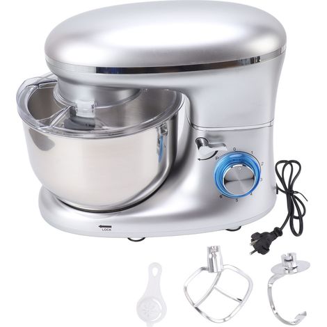 Batteur électrique 8 vitesses 6,5L bol inox robot pâtissier crochet pétrin fouet 1400W prise UE 220V gris argent (1/5)