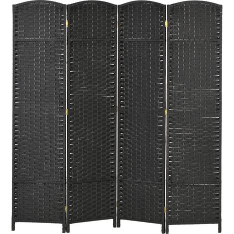 Biombo 4 panneaux pliable 160x170 cm noir séparateur d'ambiance salon chambre bureau