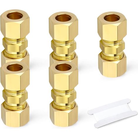 5 pièces Brass Compression Tube Pipe Fitting Connector, 10mm Tube OD Connector