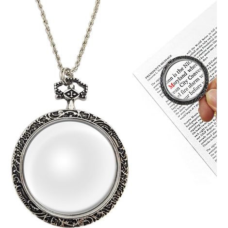 Collana con lente d'ingrandimento 10X – Ciondolo con lente d'ingrandimento ottica – Con catena – Per leggere, come gioiello e per l'uso quotidiano – Argento (1/3)