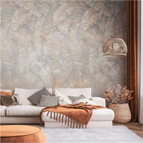 Fototapete Profhome 392621 heißgeprägte Vliestapete glatt mit Palmen matt braun beige creme-weiß grau 1,59 m x 2,8 m