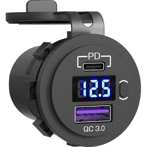 Prise de Chargeur de Voiture, Prise de Voiture, avec Voltmètre à LED et Interrupteur Chargeur de Voiture Rapide pour Voiture, Bateau, Camion (1/4)
