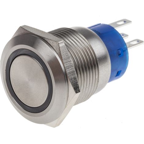 Bouton-poussoir, Verrouillable lumineux, LED Jaune, Unipolaire à deux directions (1RT), 5 A, Argent, Montage panneau 24V ( Prix pour 1 )
