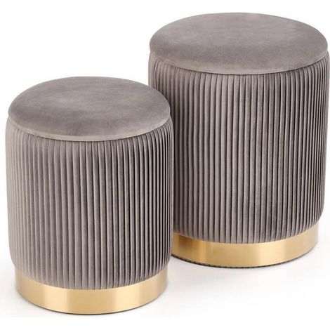 Poufs gigognes en velours plissé gris avec socle en métal doré PLEATS (1/5)
