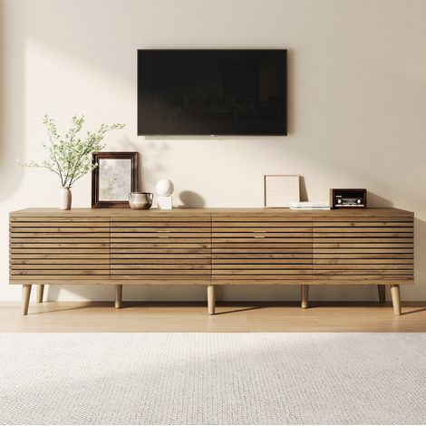 Meuble TV bois 180x40x46 cm avec 4 portes, 6 compartiments et passe-câbles (1/5)
