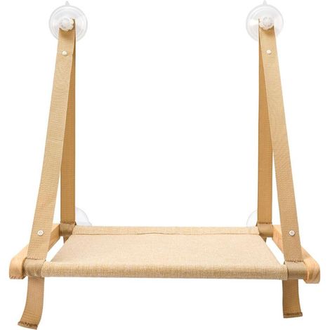 Hamac Chat Fenêtre - Bois Naturel - Ventouse 20 kg - Tissu Lavable 50x38 cm - 1 Pièce (1/5)