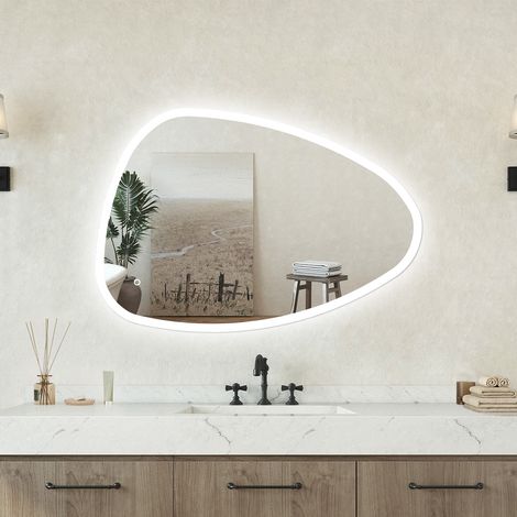Specchio bagno Asimmetrico 80x55cm Retroilluminato Con Led, Antiappannamento + 3 Luci + Antiappannamento (1/5)