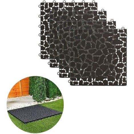 Lot de 4 dalles de sol extérieur antidérapantes 30 x 30 cm – Plastique durable – Système d'emboîtement – Pour terrasses et balcons – RG (1/2)