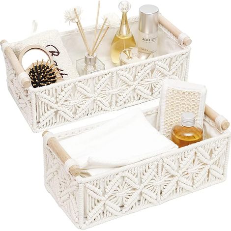Panier De Rangement - Coton Tressé - Style Bohème - Pour Salle De Bain Cuisine Salon Chambre - Lot De 2 (1/5)