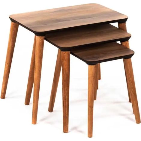 Set de tres mesas de madera rectangulares 60x40x49 cm, 45x40x44 cm, 40x30x39 cm
