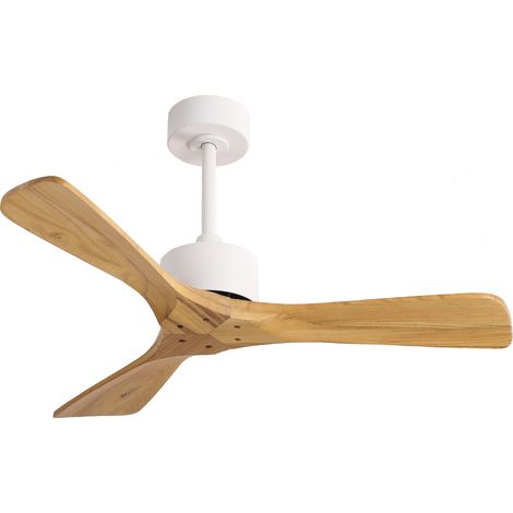 Ventilatore a soffitto 42" senza luce, 3 pale in legno naturale, telecomando (1/5)