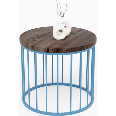 LAMO Manufaktur Couchtisch rund aus Holz 50 x 45 cm - Beistelltisch rund, Wohnzimmertisch, Sofatisch - kleiner Tisch, modern coffee table, Beistelltisch metall - Farbe: Ebenholz, Beine: Blau (1/5)