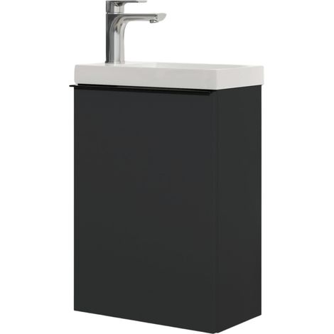 BERNSTEIN - Mobile lavabo sospeso MDF Nero opaco, lavelli bianco lucido + foro rubinetto, maniglia nero opaco - 40x60x22cm - LAVOA	Nero opaco, Nero opaco