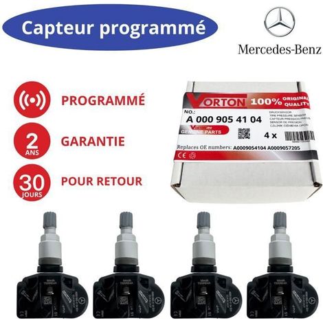 4x capteurs TPMS programmés 433 MHz pour Mercedes (A W177, B W247, CLA C118, GLA H247, GLB X247, EQA/EQB)