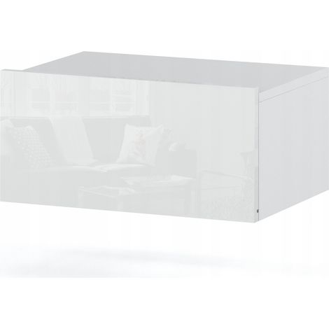 Table de chevet murale blanche brillante 45 cm – 1 tiroir avec glissières à billes – Meuble suspendu pour chambre à coucher (1/3)