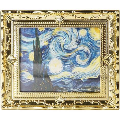 Maison de poupée Tableau Miniature: 1/12 Échelle Cadre Tableau Dorée pour Salon - Petit Peinture à l'huile Encadré - Mini Objet Vintage Mural Van Gogh (1/5)