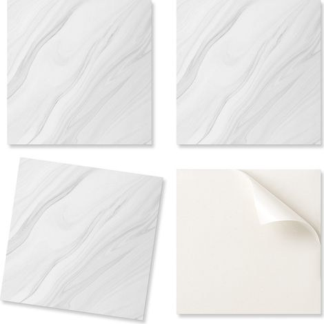 Baldosas vin铆licas listas para instalar con estampado decorativo, dise帽o de m谩rmol con ondas, 9x30x30 cm.