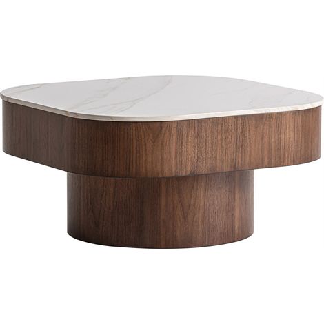 Table basse art déco marbre synthétique - marron bois et blanc marbré (1/5)