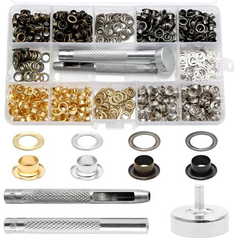 400PCS Kit Oeillet Couture, 5 mm Trousse à Oeillets Cuivre avec Outil de Perforation, Socle et Outil d’Installation, Œillets Métalliques pour Cuir, Tissu, Bâche, Chaussures, Vêtements, DIY (1/5)