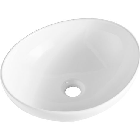 Mophorn – Lavabo ovale en céramique 16x13,4 pouces – Blanc moderne – Drainage efficace et anti-éclaboussures – Pour salle de bain et hôtels (1/5)