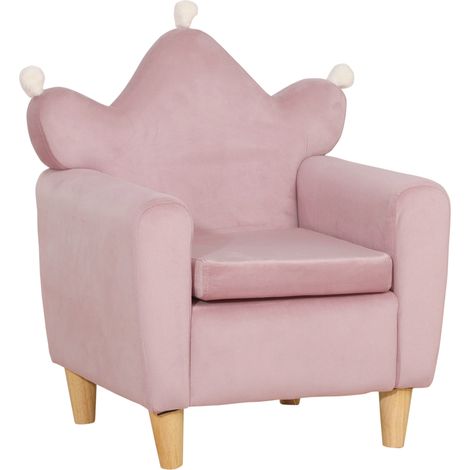 Poltrona per Bambini 50,2x41,9x57,8 cm con Schienale a Corona in Tessuto Effetto Velluto Rosa (1/5)