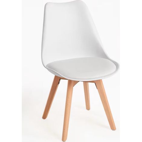 ORION91official® - SIRIO Chair  White  Polypropylene Back  Padded Synthetic Leather Seat  Beech Wood Legs  81x48x54 cm  Scandinavian Style  Dining, Office, Kitchen, Home Office (1/5)