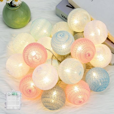 Guirnalda de luces con bolas de algodón, a pilas - Guirnalda esférica de 3 metros con 20 LED, luces de pared para interiores, luces decorativas navideñas (1/5)