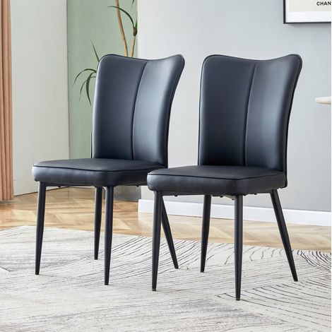 Moderner schwarzer Essstuhl aus PU-Leder mit Metallbeinen, minimalistisches Design, 1 Stück,44×45×89cm (1/5)
