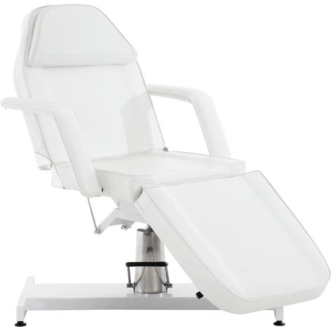 Lit d’esthétique hydraulique professionnel similicuir blanc – Fauteuil de soins avec dossier inclinable ouverture visage et accoudoirs amovibles 100008213 (1/5)
