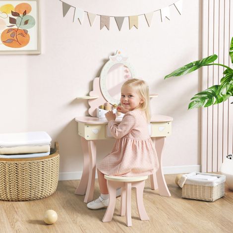 Coiffeuse enfant fille 2 en 1 7 accessoires jeu miroir acrylique 59,8x29,6x89,8 rose (1/5)