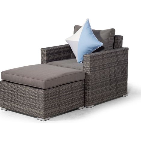 Giardino Sydney Rattan Armchair Ottoman Lounge Chair Set - Grey (1/5)