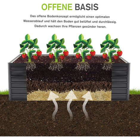 Jardinière surélevée en métal 190 x 90 x 64 cm, grand bac à fleurs avec fond ouvert pour un drainage optimal, kit robuste, résistant aux intempéries et à la rouille, idéal pour les légumes, les fleurs (1/5)
