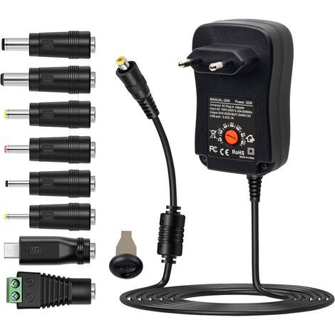 30W Universal AC to DC Power Adapter with 5V 2.1A USB Port, Plug-in AC Power Charger, Adjustable Output Voltage 3V to 12V with 8 DC Adapters for Home Electronics (1/5)