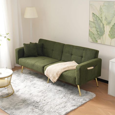 Schlafsofa Grün mit Schlaffunktion, verstellbarer Rückenlehne & Seitentaschen (1/5)