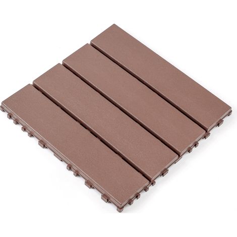 Dalles de terrasse en plastique emboîtables, lot de 44, 30 x 30 cm, pour intérieur et extérieur, couleur marron (1/5)